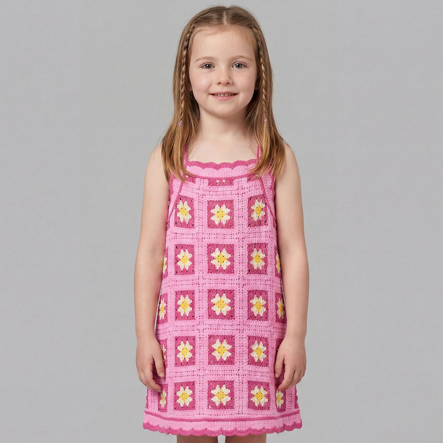 Girls Pink Crochet Dress, 1, hi-res