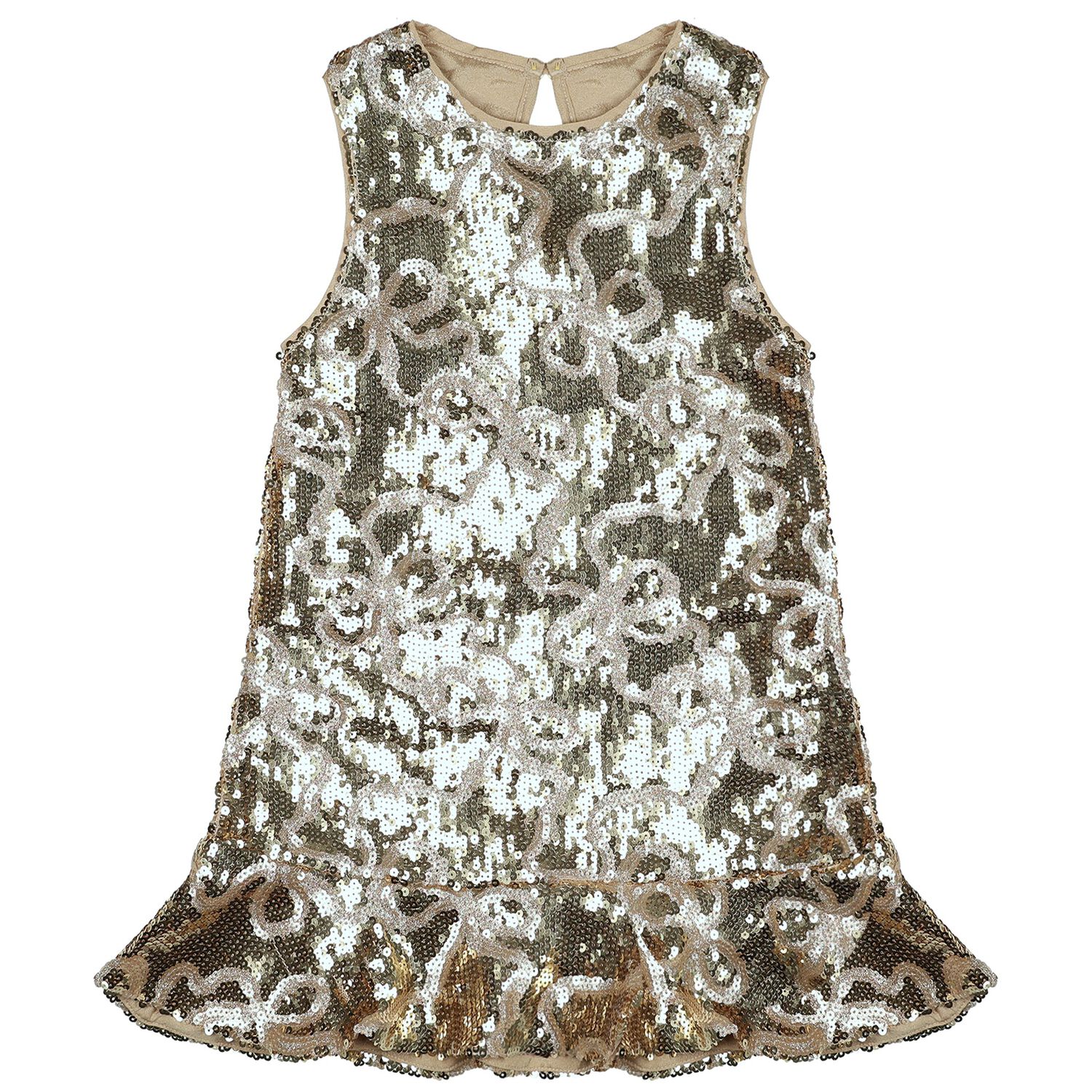 Girls Gold Sequin Bow Bonita Dress, 1, hi-res