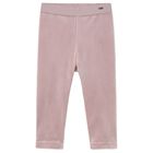 Younger Girls Pink Velvet Leggings, 1, hi-res