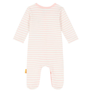 Baby Girls Ivory & Pink Striped Babygrow