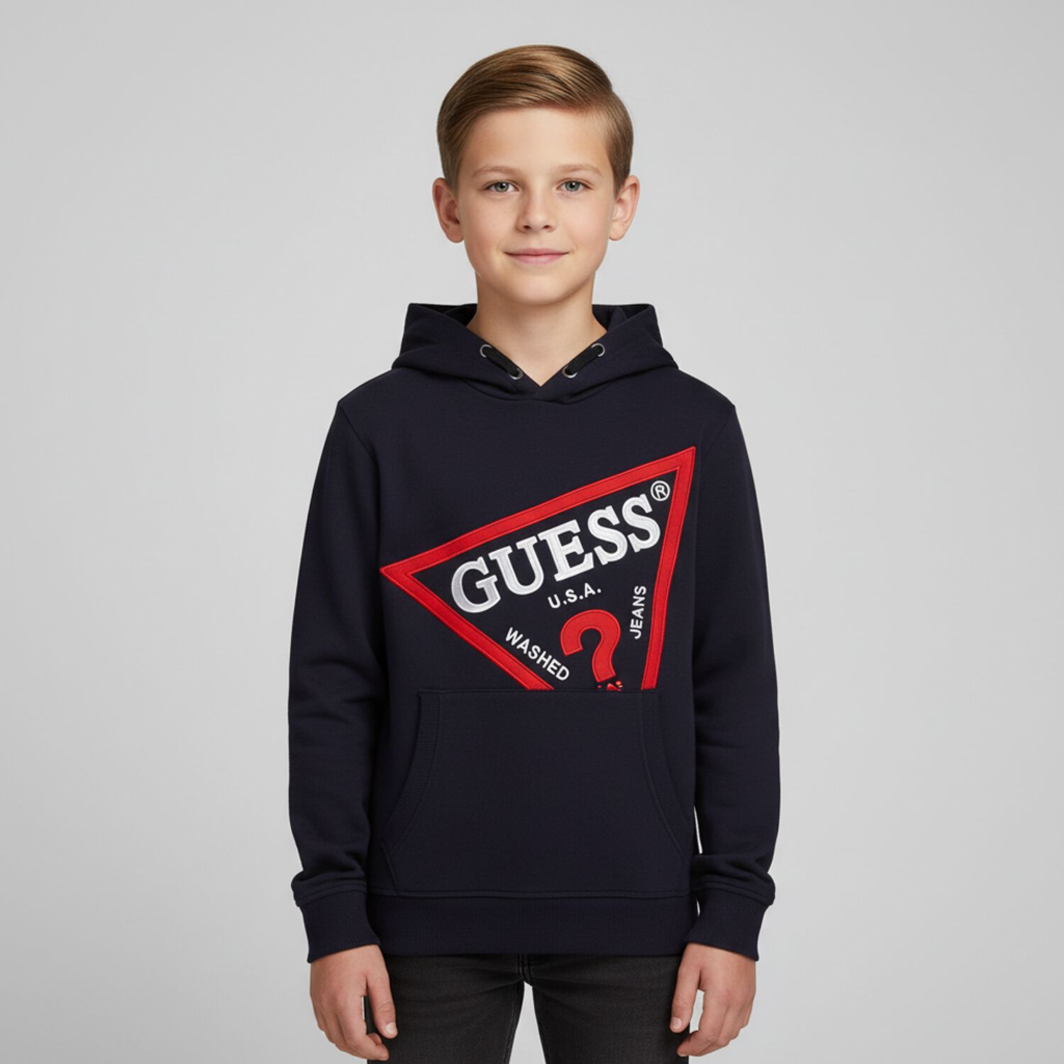 Boys Navy Logo Hooded Top, 1, hi-res image number null
