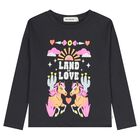 Girls Black Horse Long Sleeve Top, 1, hi-res