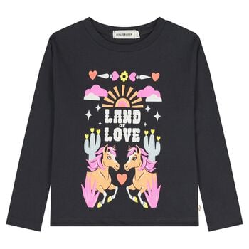 Girls Black Horse Long Sleeve Top