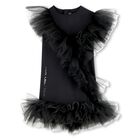 Girls Black Logo Tulle Ruffle Dress, 1, hi-res