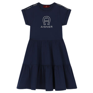 Girls Navy Blue Logo Dress