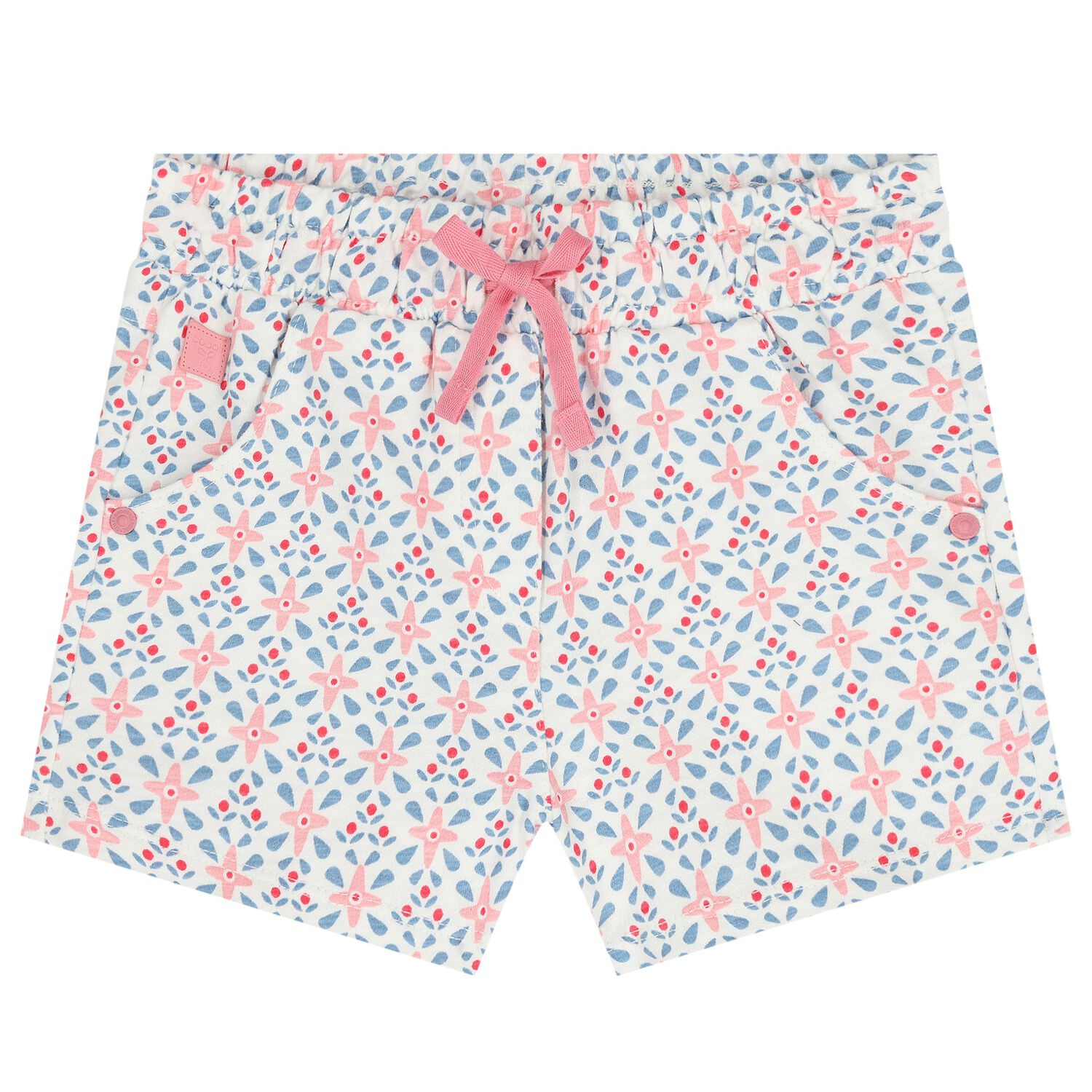 Girls White Floral Shorts, 1, hi-res