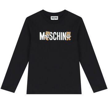 Black Teddy Bear Logo Long Sleeve Top