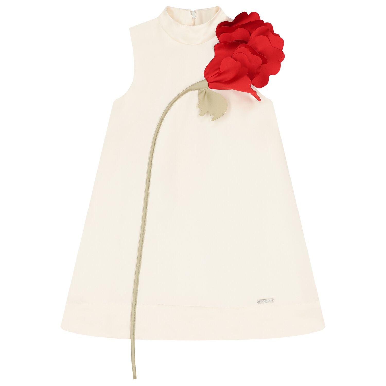 Girls Ivory & Red 3D Flower Dress, 1, hi-res