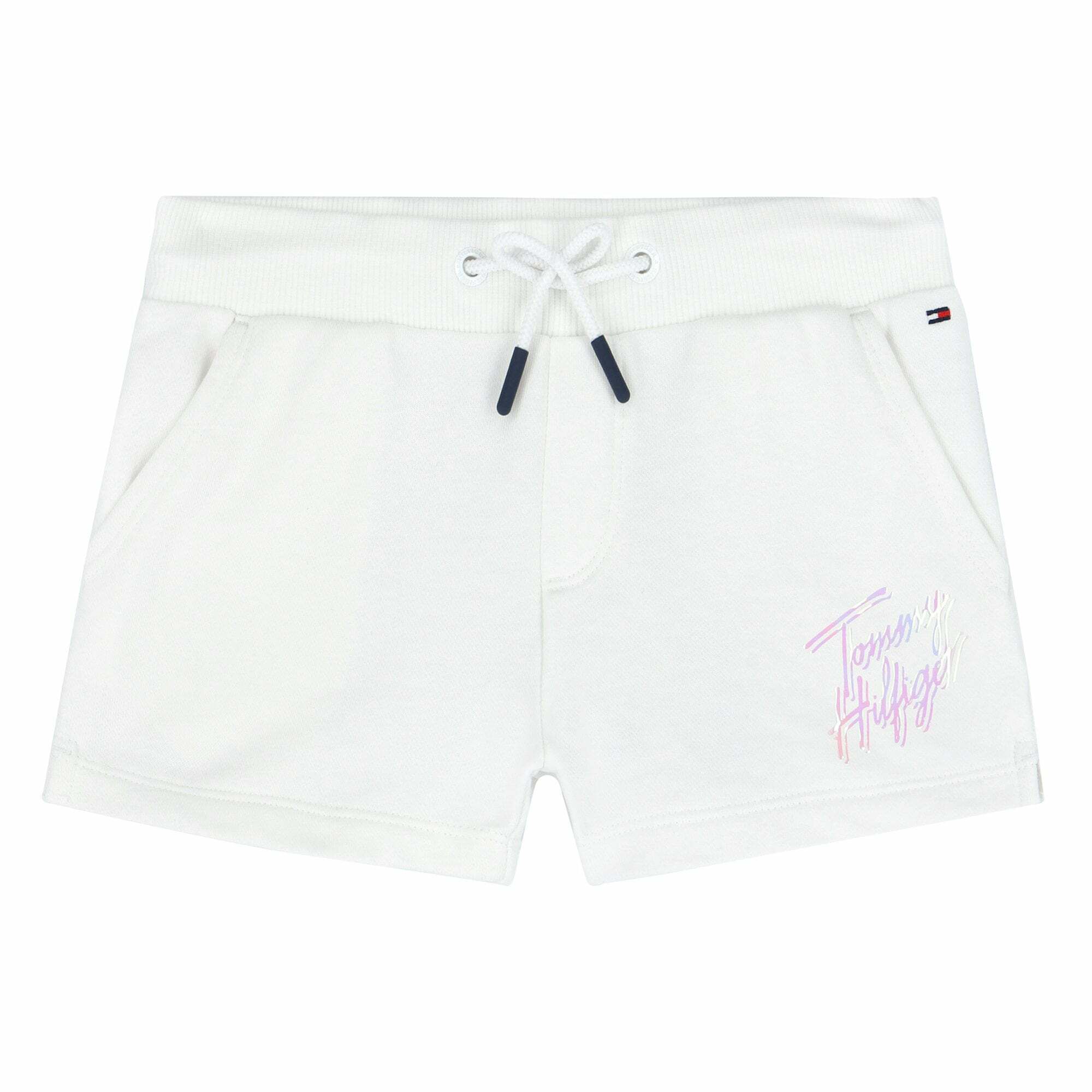 Tommy Hilfiger Girls White Holographic Logo Shorts Junior Couture