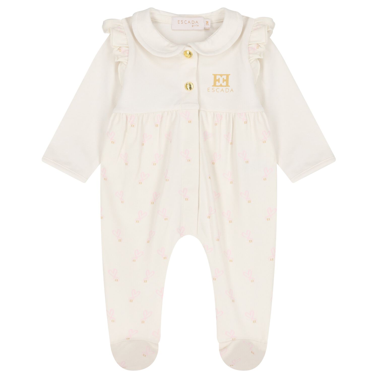 Baby Girls Ivory Logo Heart Babygrow, 1, hi-res