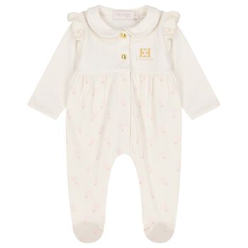 Baby Girls Ivory Logo Heart Babygrow
