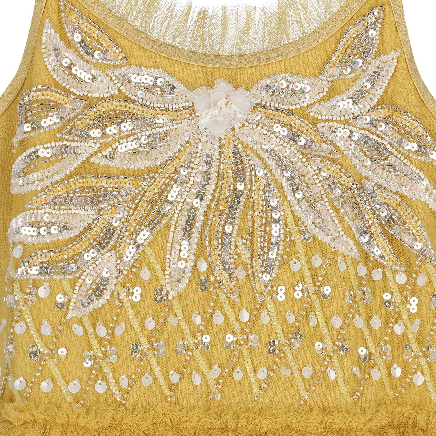 Girls Yellow Embellished Tutu Dress, 1, hi-res