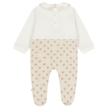Baby Girls Ivory & Beige Logo Babygrow