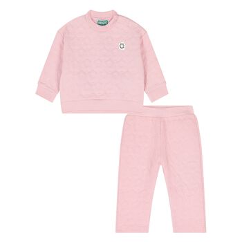 Younger Girls Pink Quilted Floral Tracksuit