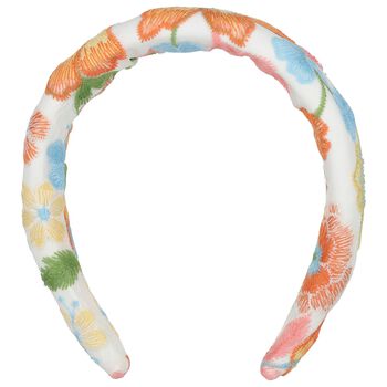 Girls White Floral Embroidered Headband 