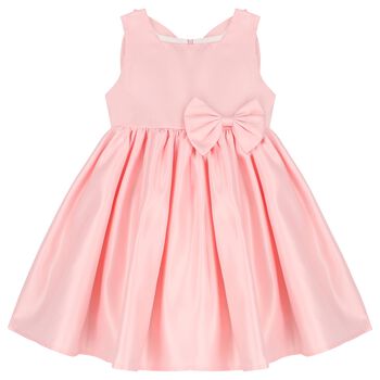 Girls Pink Bow Satin Dress