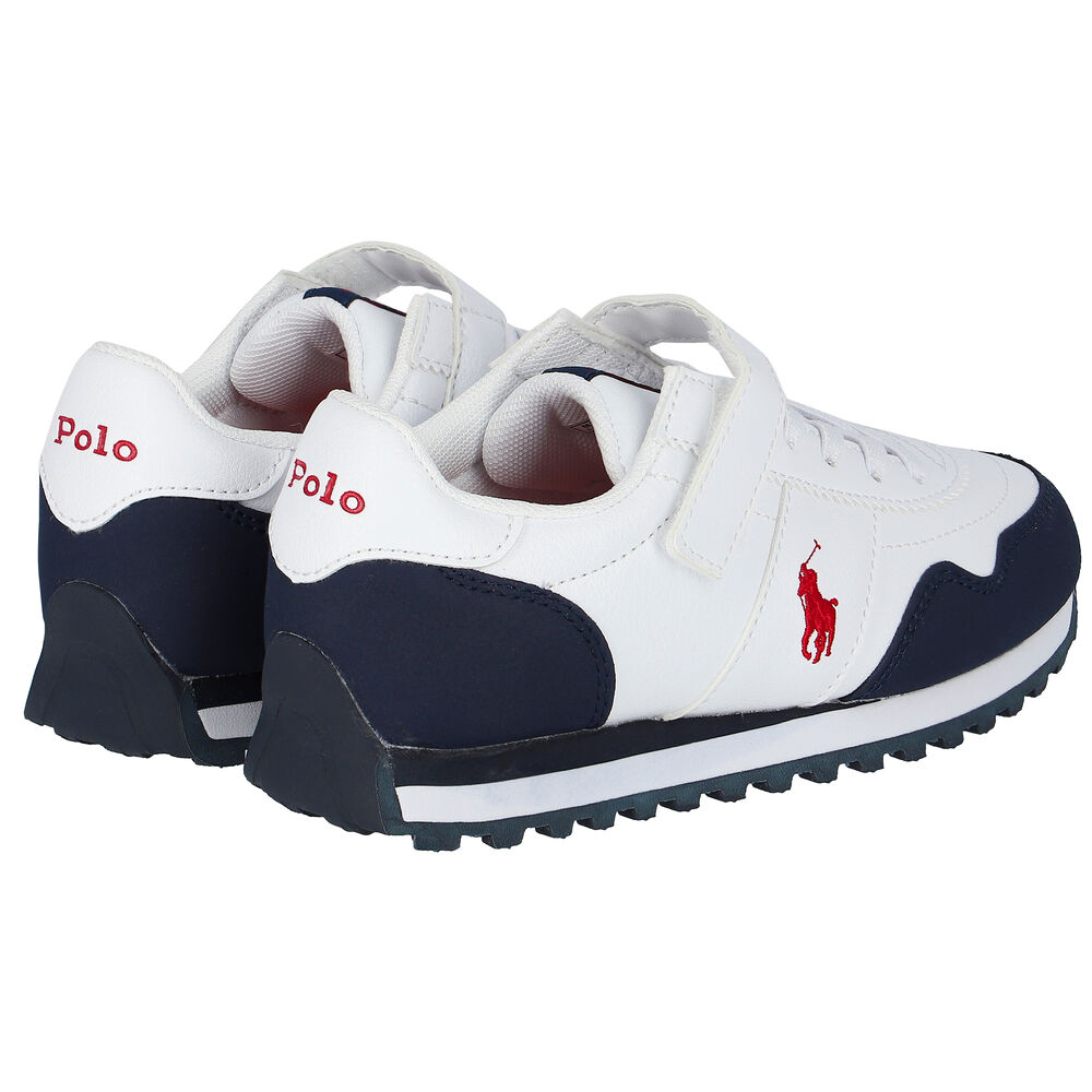 Polo ralph lauren trainers in white with navy logo clearance