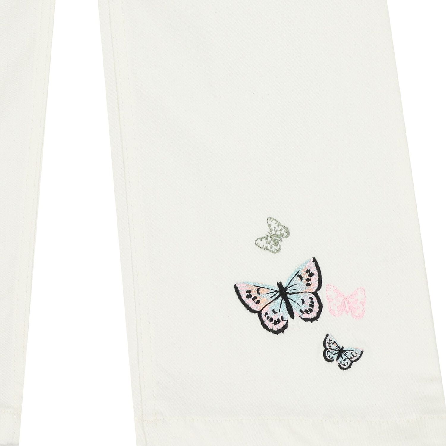 Girls White Butterfly Denim Jeans, 1, hi-res