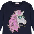 Girls Navy Blue Unicorn Long Sleeve Top, 1, hi-res