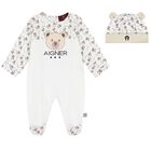White Teddy Bear Logo Babygrow Gift Set, 1, hi-res