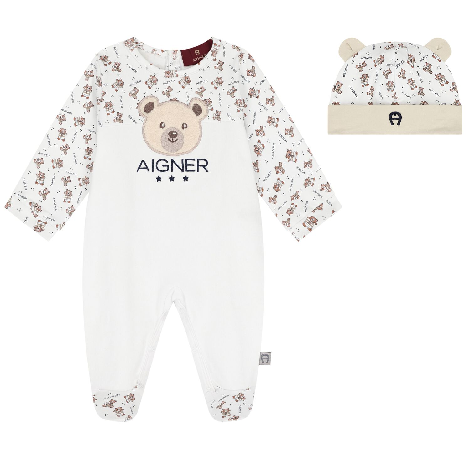 White Teddy Bear Logo Babygrow Gift Set, 1, hi-res image number null
