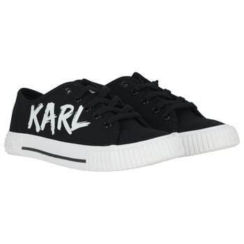Boys Black & White Logo Trainers