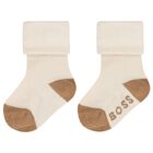 Baby Boys Beige & Black Logo Socks ( 3-Pack ) , 1, hi-res