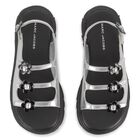 Girls Silver Logo Floral Sandals, 1, hi-res