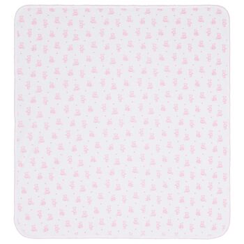 Baby Girls White & Pink Teddy Bear Time Blanket