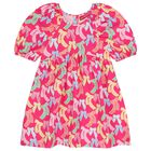 فستان مزين بنقشة فيونكة باللون الوردي للبنات , 1, hi-res