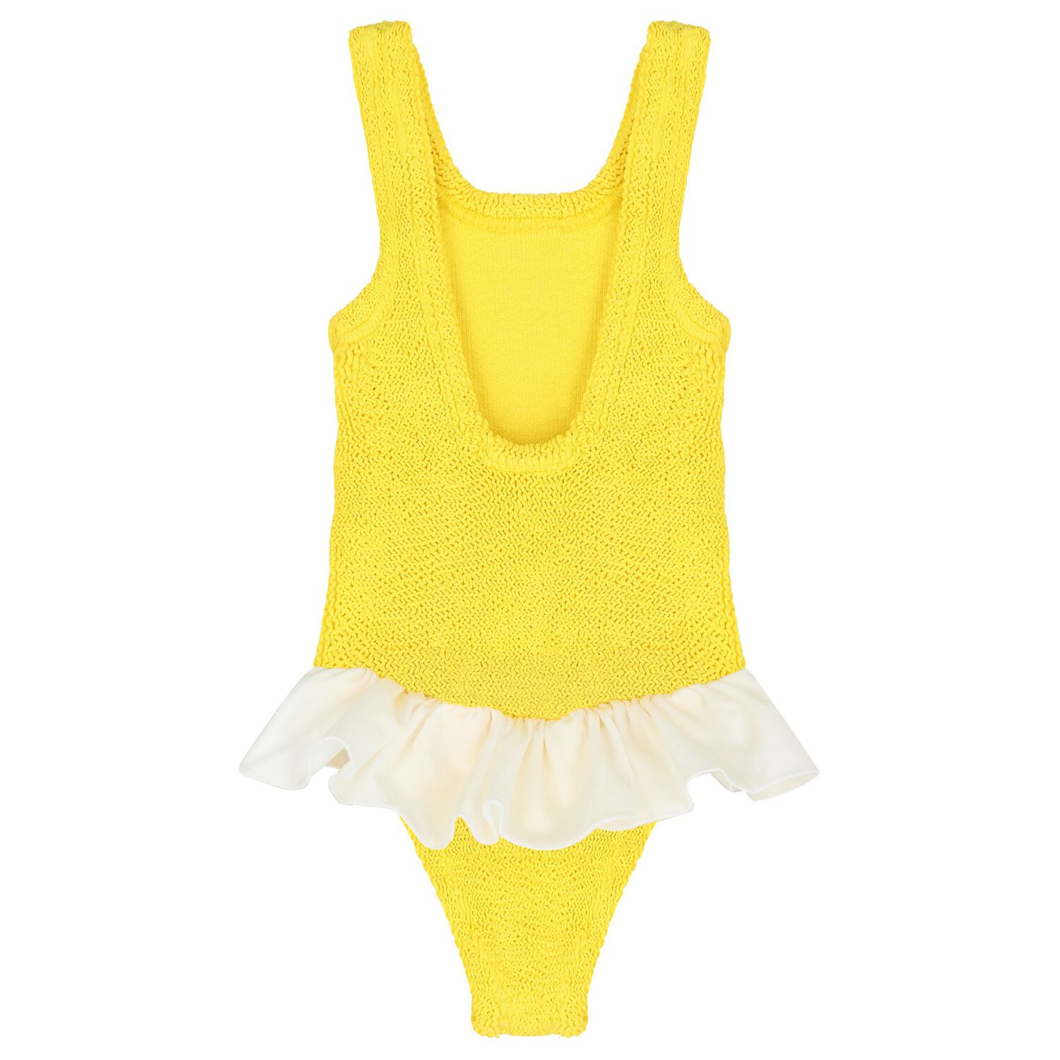 Girls Yellow Ruffle Crinkle Swimsuit, 1, hi-res