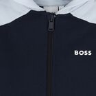 Younger Boys Navy Blue, White & Blue Hooded Zip Up Top, 3, hi-res