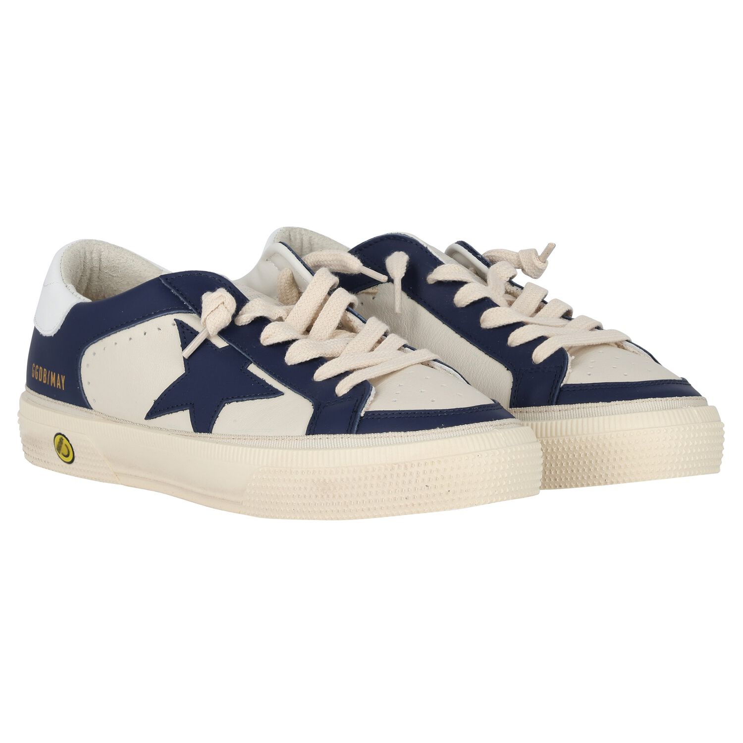Boys Ivory & Blue Logo Leather Trainers, 1, hi-res image number null