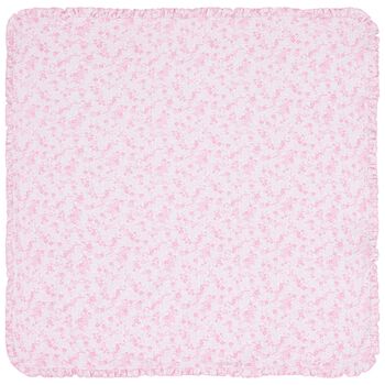 Baby Girls White & Pink Old English Roses Blanket