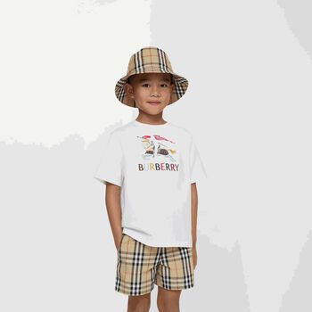 Boys Beige Check Swim Shorts