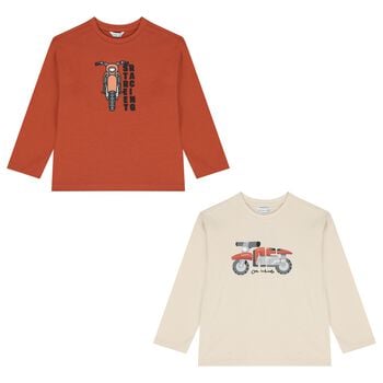 Boys Beige & Orange Motorbike T-Shirt ( 2pack )