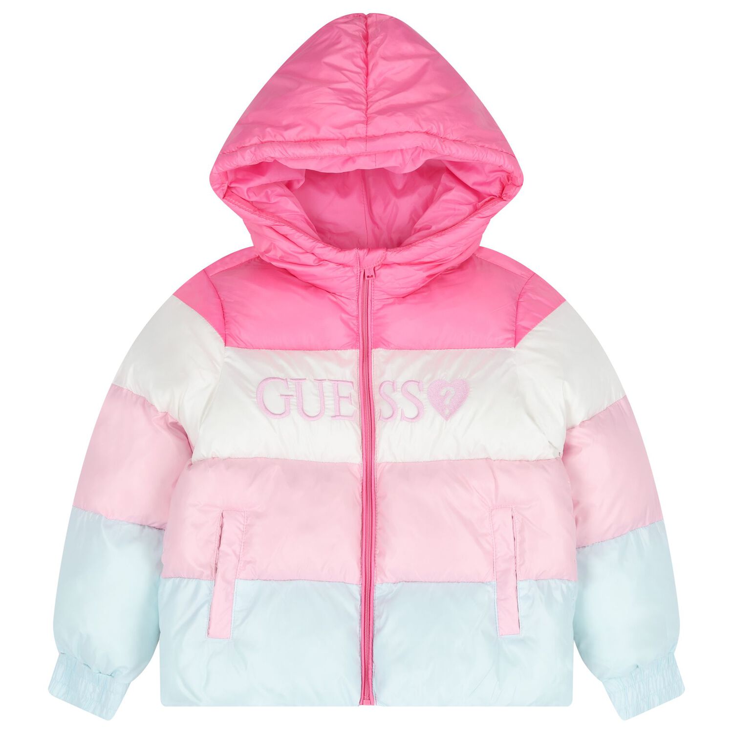 Girls Pink Logo Padded Puffer Jacket, 1, hi-res image number null