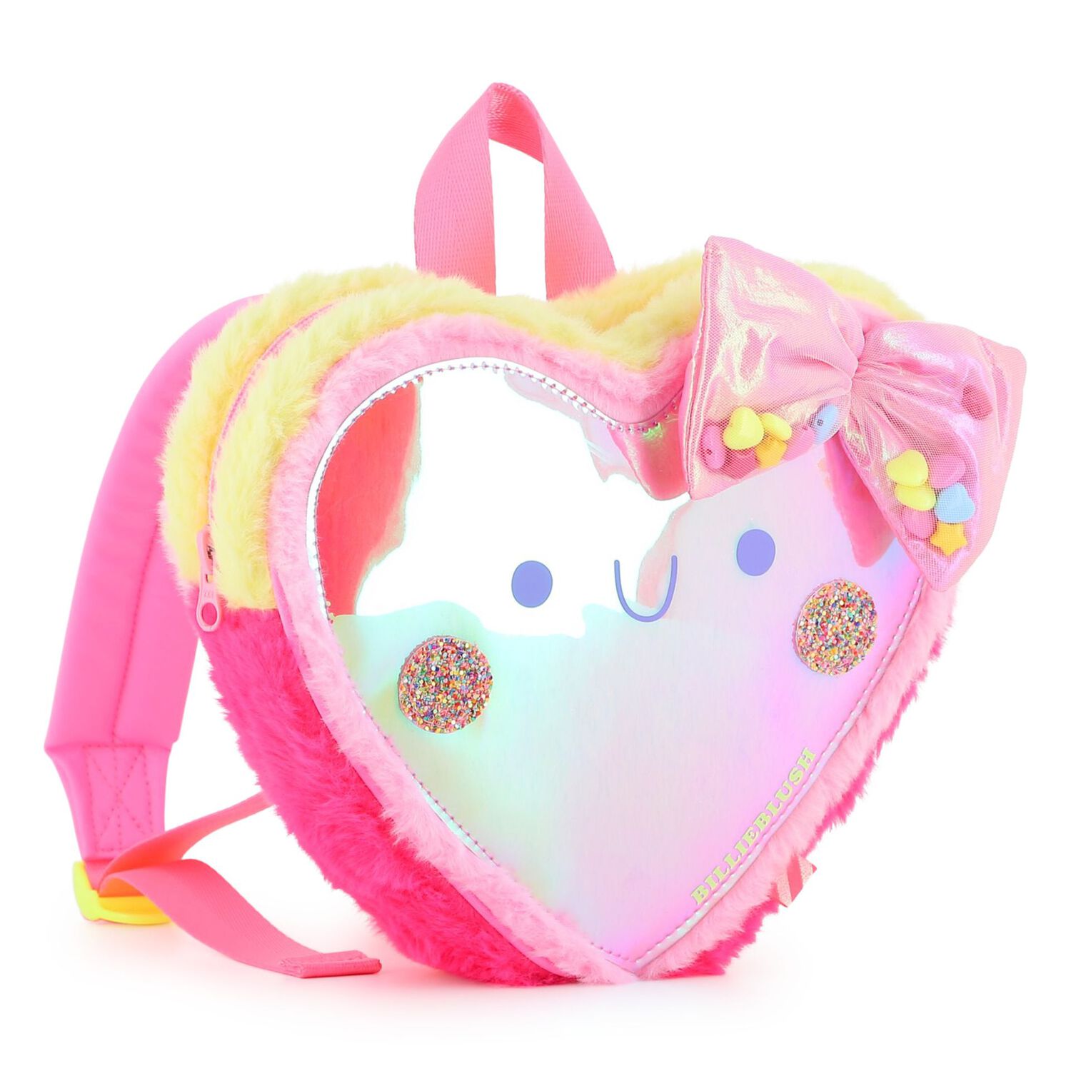 Girls Pink Heart Iridescent Backpack ( 22cm ), 1, hi-res