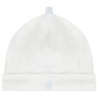 Baby Boys White & Blue Embroidered Blanket & Hat Set, 1, hi-res