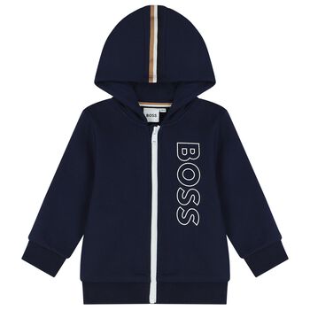 Younger Navy Blue Logo Hooded Zip Up Top