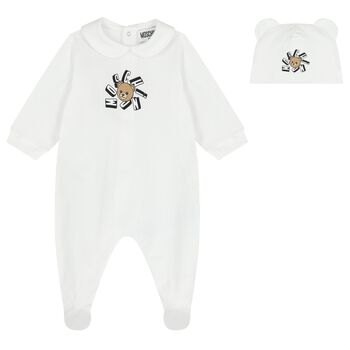 White Teddy Bear Logo Babygrow Gift Set 