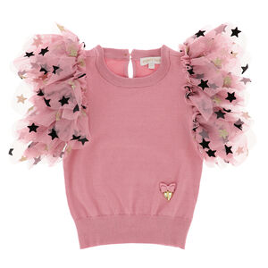 Girls Pink Tulle Knitted Top