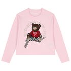 Girls Pink Teddy Bear Logo Long Sleeve Top, 2, hi-res