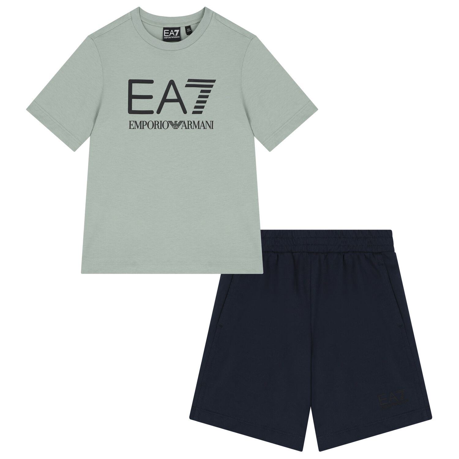 Boys Green & Navy Blue Logo Shorts Set, 3, hi-res