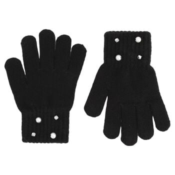 Girls Black Embellished Knitted Gloves