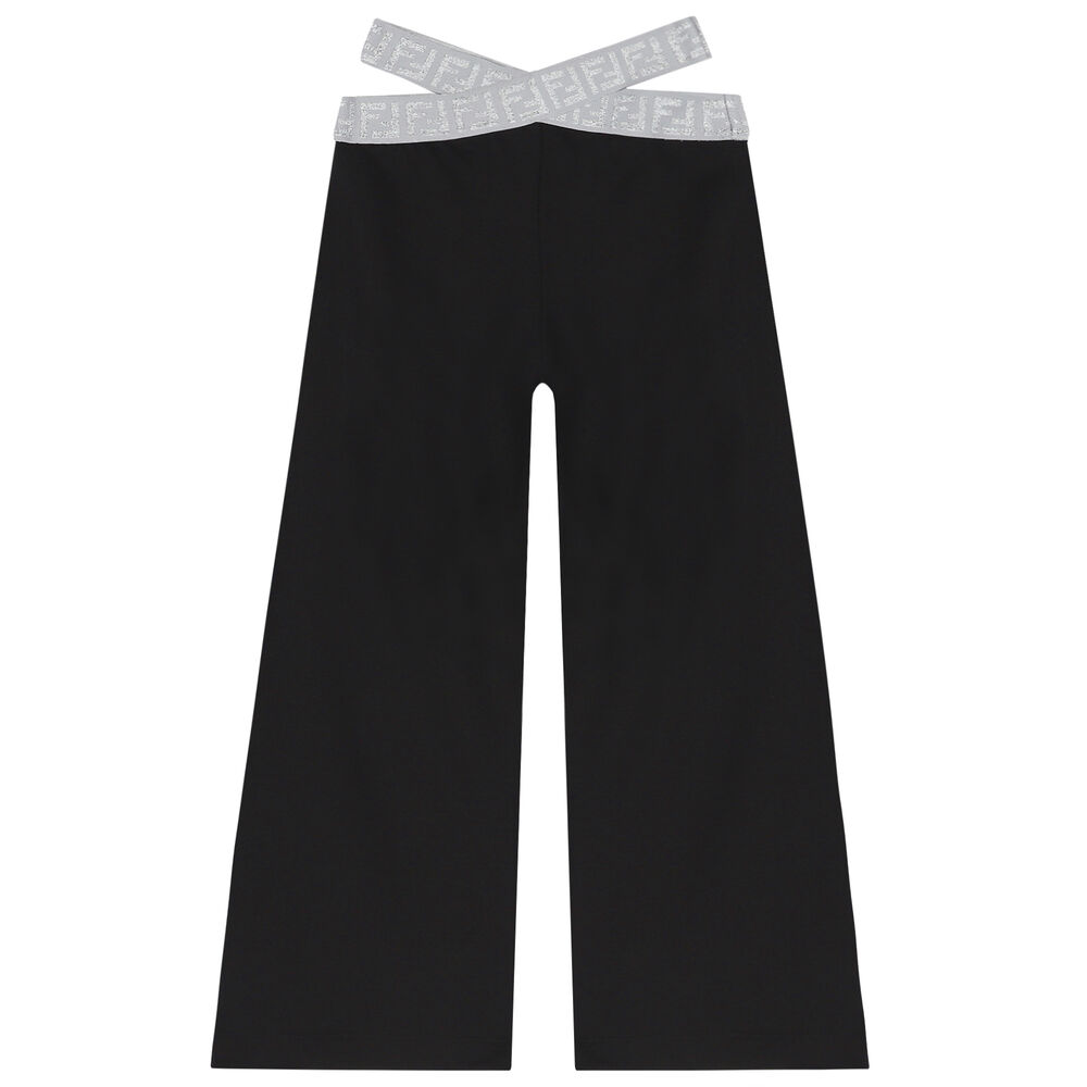 Fendi Girls Black & Grey Logo Trousers | Junior Couture