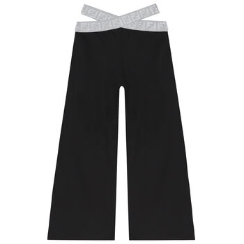Girls Black & Grey Logo Trousers