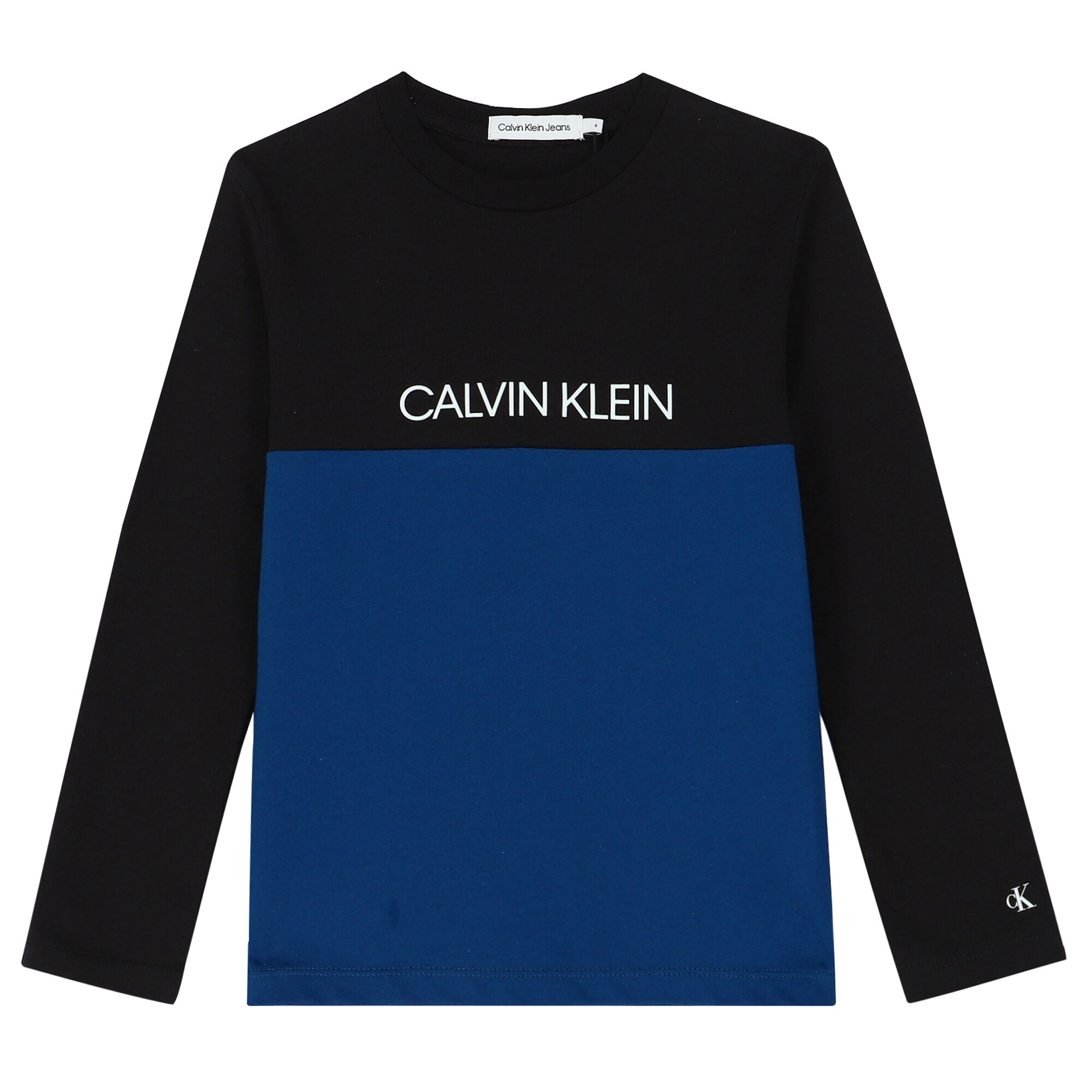 Calvin Klein Boys Black Blue Logo Long Sleeve T Shirt Junior Couture USA