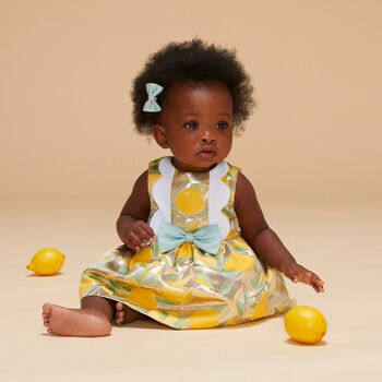 Baby Girls Gold Lemon Jacquard Dress Set