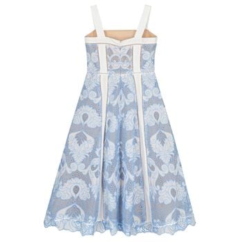 Girls White & Blue Embroidery Maxi Dress